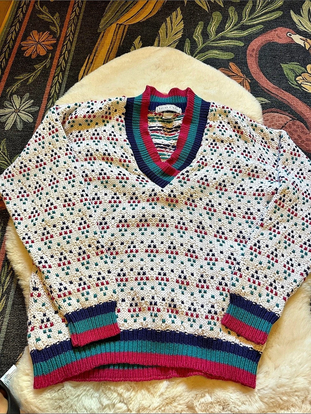 Izod Club 80’s 90’s Vintage Women's Cotton Geometric Sweater Size Medium